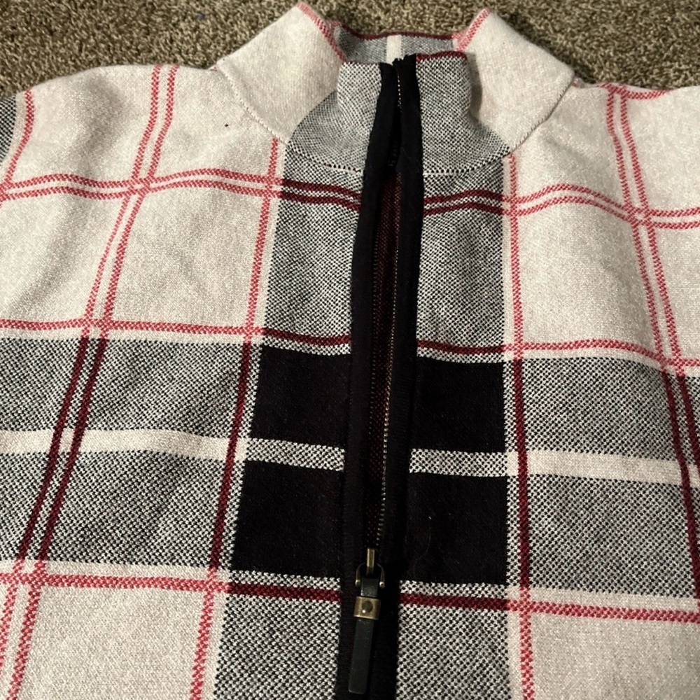 Nicole Miller Black and Gray Plaid Poncho - Picture 6 of 7